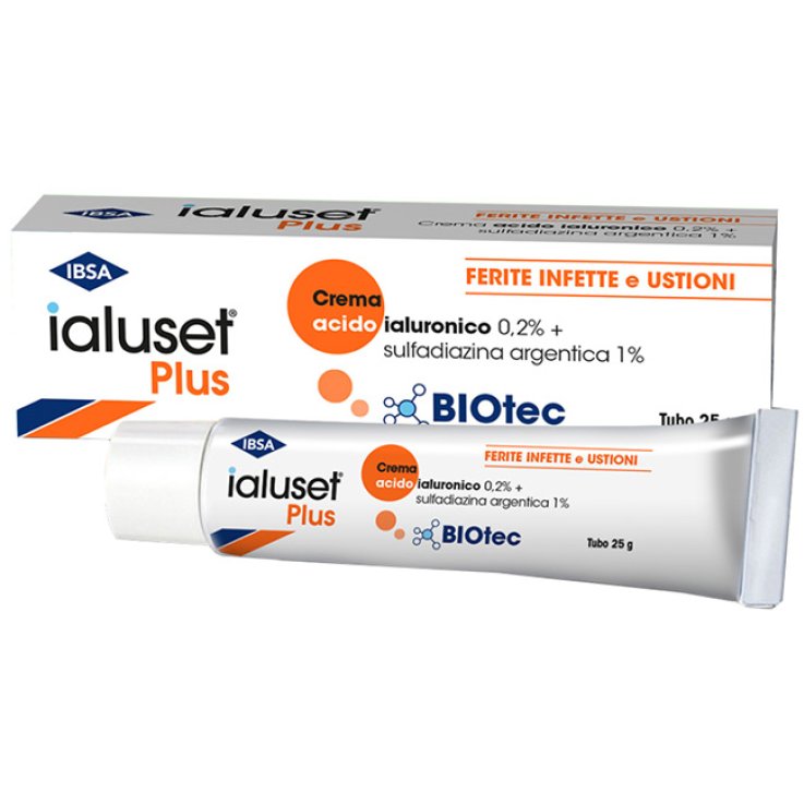 CREMA ACIDO IALURONICO 0,2% + SULFADIAZINA ARGENTICA 1% IALUSET PLUS FERITE INFETTE E USTIONI 25 G CREMA ACIDO IALURONICO 0,2% + SULFADIAZINA ARGENTICA 1% IALUSET PLUS FERITE INFETTE E USTIONI 25 G
