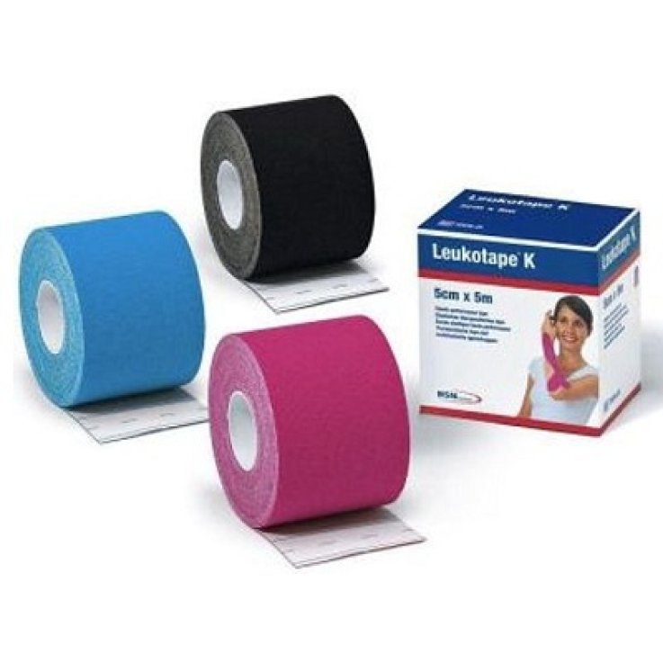 BENDA ADESIVA LEUKOTAPE K PER TAPING FISIOTERAPICO LARGHEZZA5 CM LUNGHEZZA 5 M COLORE NERO IN ROTOLO