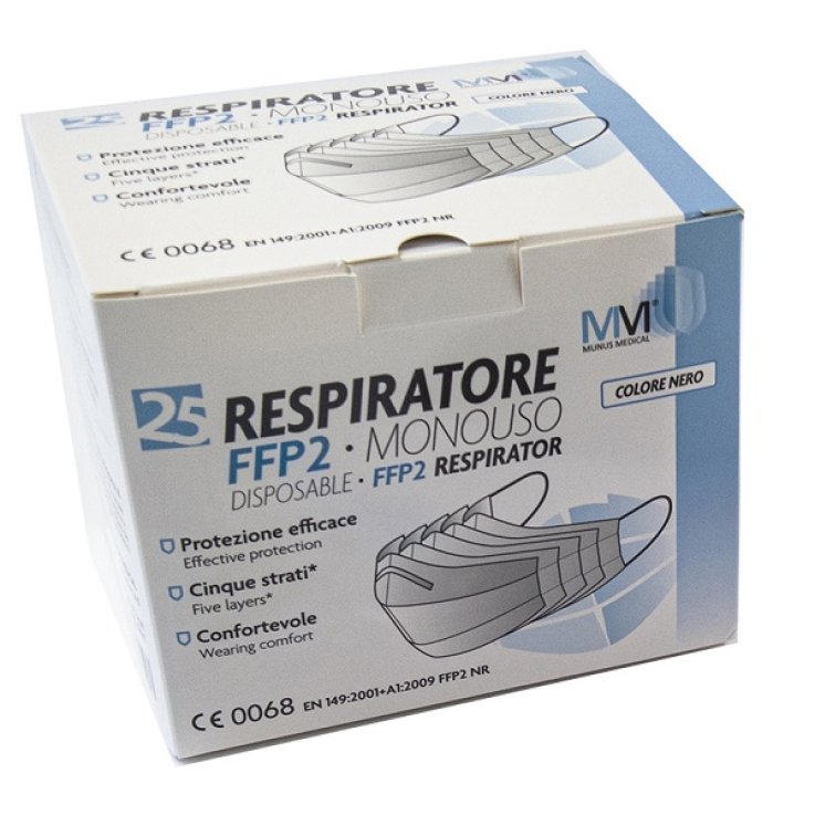 MUNUS MEDICAL RESPIRATORE FFP2 NR CLASSE III NERO 25 PEZZI MUNUS MEDICAL RESPIRATORE FFP2 NR CLASSE III NERO 25 PEZZI