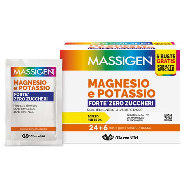 MASSIGEN MAGNESIO POTASSIO FORTE ZERO ZUCCHERO 24 BUSTINE +6 BUSTINE
