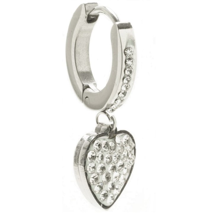 ORECCHINO HOOP PENDENTE CUORE ACCIAIO STRASS ORECCHINO HOOP PENDENTE CUORE ACCIAIO STRASS