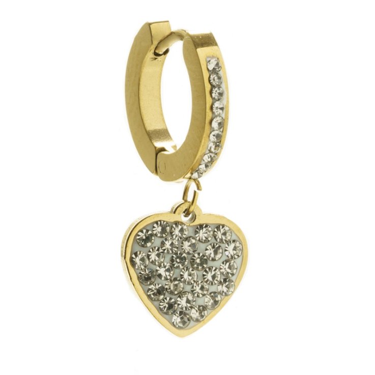 ORECCHINO HOOP PENDENTE CUORE ORO STRASS ORECCHINO HOOP PENDENTE CUORE ORO STRASS