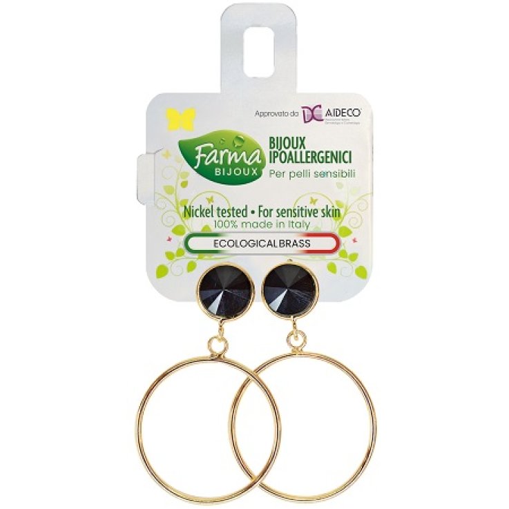 ORECCHINO CERCHIO PENDENTE CON CRISTALLO NERO ORECCHINO CERCHIO PENDENTE CON CRISTALLO NERO