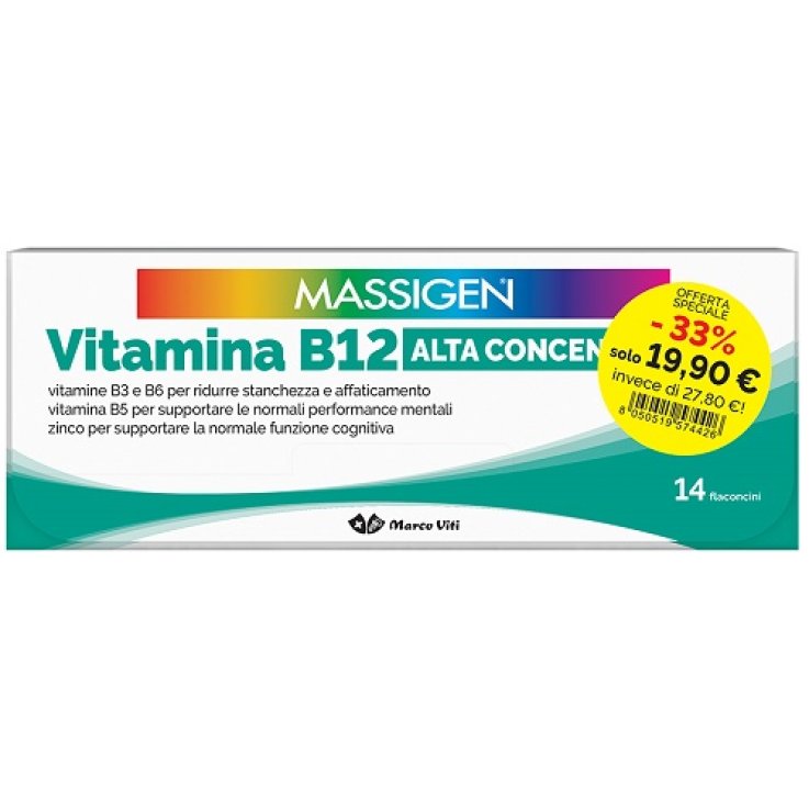 MASSIGEN VITAMINA B12 ALTA CONCENTRAZIONE 14+14 FLACONCINI DA 8 ML MASSIGEN VITAMINA B12 ALTA CONCENTRAZIONE 14+14 FLACONCINI DA 8 ML