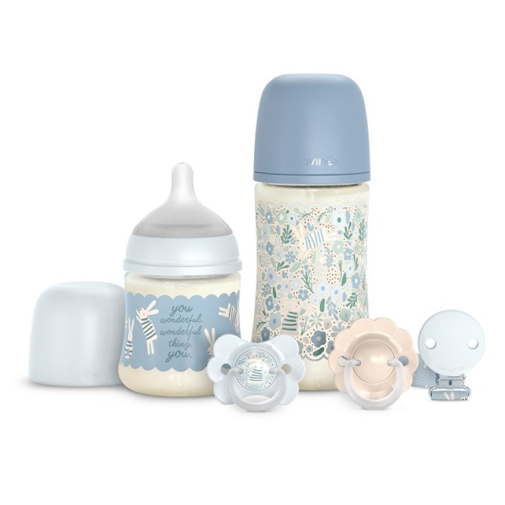 SUAVINEX WONDERLAND WELCOME SET BLU CON BIBERON DA 150 E 270ML + SUCCHIETTI 0-6 MESI CON TETTARELLA IN SILICONE SX PRO+ CLIP COORIDNATA SUAVINEX WONDERLAND WELCOME SET BLU CON BIBERON DA 150 E 270ML + SUCCHIETTI 0-6 MESI CON TETTARELLA IN SILICONE SX PRO+ CLIP COORIDNATA