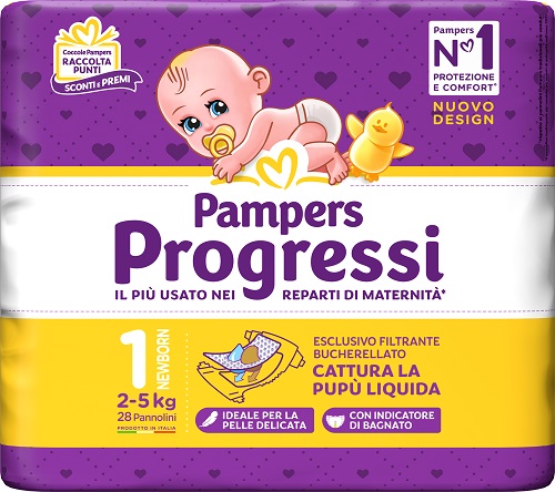 PAMPERS PROGRESSI NEWBORN PANNOLINO 1 2-5KG 28 PEZZI - Farmapanda Srl