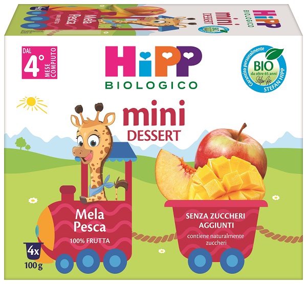 HIPP BIO MINI DESSERT MELA PESCA 4 VASETTI X 100 G SENZA ZUCCHERI AGGIUNTI E SENZA GLUTINE - Farmapanda Srl