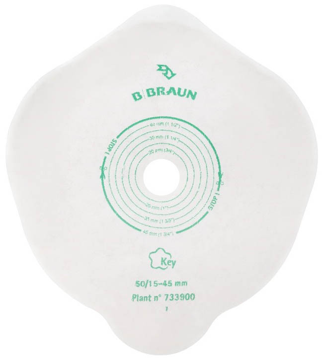PLACCA PIANA FLEXIMA KEY 40 MM RITAGLIABILE 15-35MM CON PROTETTORE CUTANEO IDROCOLLOIDALE E FLANGIA 5 PEZZI - Farmapanda Srl