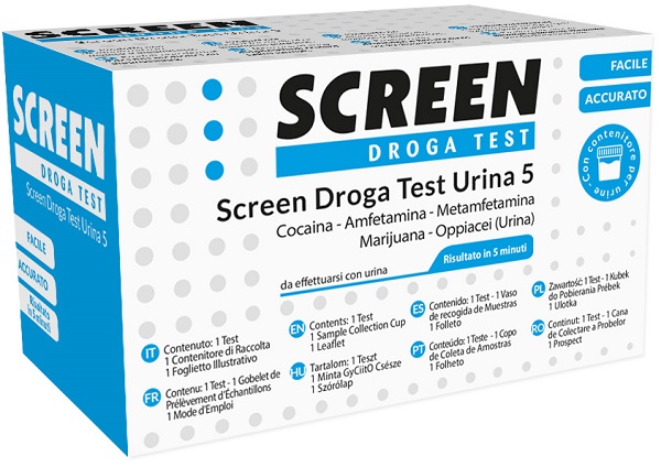 SCREEN DROGA TEST 5 DROGHE TEST ANTIDROGA CON CONTENITORE URINA - Farmapanda Srl
