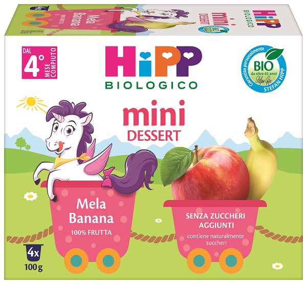 HIPP BIO MINI DESSERT MELA/BANANA 4 VASETTI X 100 G SENZA ZUCCHERI AGGIUNTI E SENZA GLUTINE - Farmapanda Srl