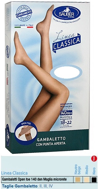 SAUBER GAMBALETTO OPEN TOE MAGLIA MICRORETE 140 DEN COLORE NEUTRO BEIGE TAGLIA 3 LINEA CLASSICA - Farmapanda Srl