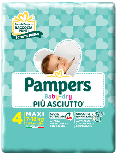 PANNOLINI PER BAMBINI PAMPERS BABY DRY DOWNCOUNT NO FLASH MAXI 19 PEZZI - Farmapanda Srl