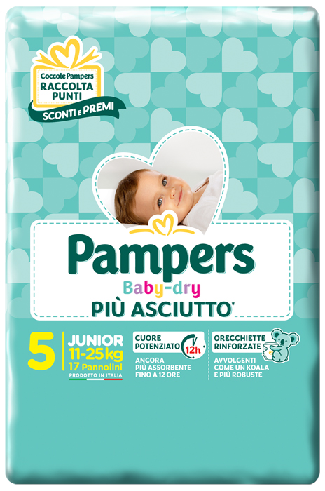 PANNOLINI PER BAMBINI PAMPERS BABY DRY DOWNCOUNT NO FLASH JUNIOR 17 PEZZI - Farmapanda Srl