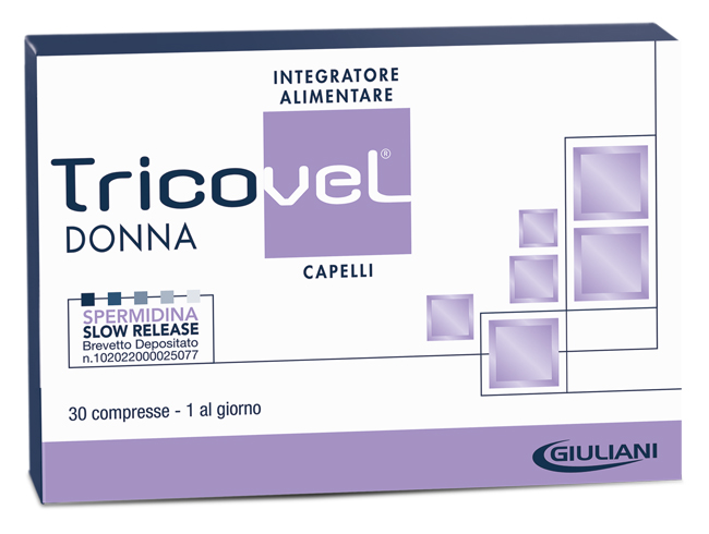 TRICOVEL DONNA INTEGRATORE ALIMENTARE CON NUTRIENTI SPECIFICI PER CAPELLI 30 COMPRESSE - Farmapanda Srl
