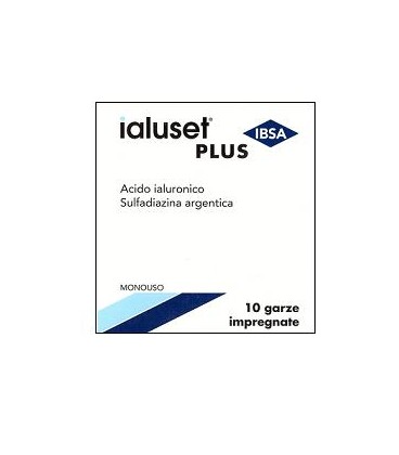 GARZA IALUSET PLUS IMPREGNATA DI CREMA DI ACIDO IALURONICO 0,05%, DI SULFADIAZINA ARGENTICA 1%, MACROGOL, GLICEROLO E ACQUA 10 X 10 CM 10 PEZZI - Farmapanda Srl