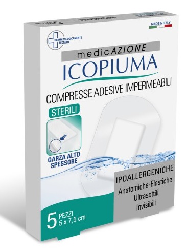 ICOPIUMA GARZA COMPRESSA MEDICATA POSTOPERATORIA 5X7,5 CM 5 PEZZI - Farmapanda Srl
