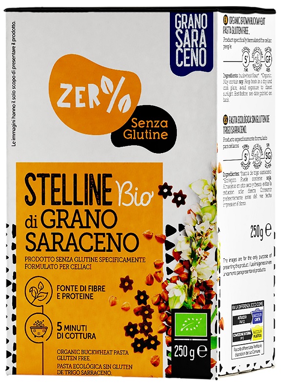 ZERO% GLUTINE STELLINE GRANO SARACENO INTEGRALE SENZA GLUTINE BIO 250 G - Farmapanda Srl