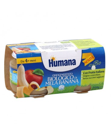 HUMANA OMOGENEIZZATO MELA/BANANA BIO 2 VASETTI 100 G - Farmapanda Srl