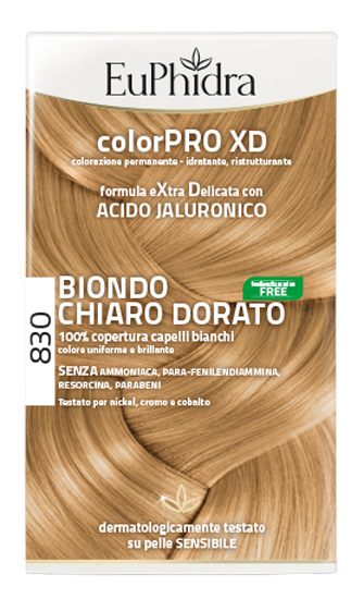 EUPHIDRA COLORPRO XD 830 BIONDO CHIARO DORATO GEL COLORANTE CAPELLI IN FLACONE + ATTIVANTE + BALSAMO + GUANTI - Farmapanda Srl