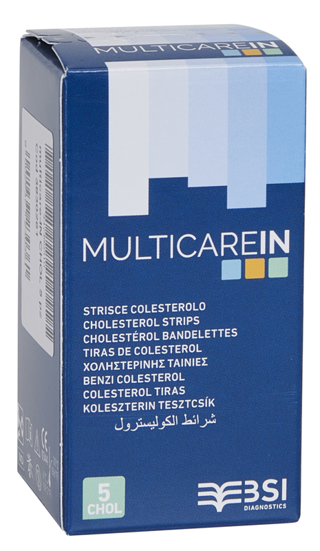 TEST COLESTEROLEMIA MULTICARE IN COLESTEROLO IN STRISCE CON ASPIRAZIONE CAPILLARE 5 PEZZI - Farmapanda Srl