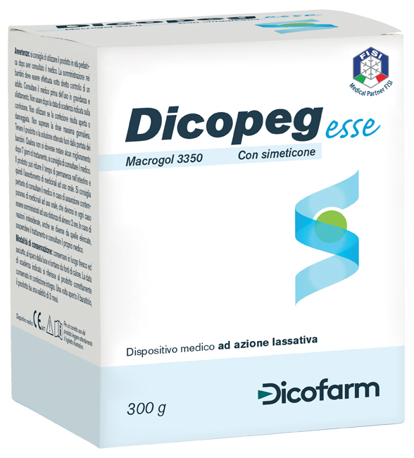POLIMERO INERTE IDROSOLUBILE MACROGOL 3350 DICOPEG ESSE CON SIMETICONE PER TRATTAMENTO STIPSI POLVERE 300 G - Farmapanda Srl
