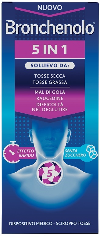 BRONCHENOLO 5 IN 1 SCIROPPO TOSSE 120 ML SENZA ZUCCHERO, ALCOL, LATTOSIO, GLUTINE, COLORANTI ARTIFICIALI E OGM - Farmapanda Srl