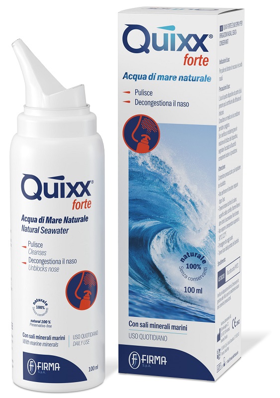 SOLUZIONE SPRAY PER IRRIGAZIONI NASALI QUIXX FORTE ACQUA MARINA IPERTONICA 100 ML - Farmapanda Srl