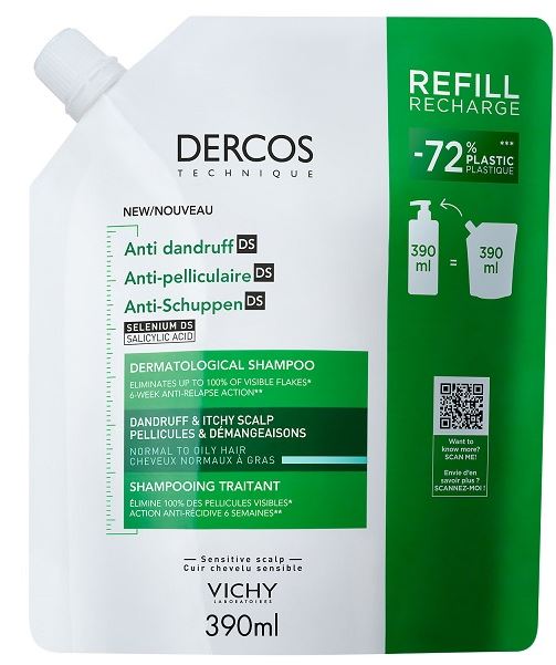 DERCOS TECHNIQUE SHAMPOO ANTIFORFORA DS GRASSI REFILL 390 ML - Farmapanda Srl