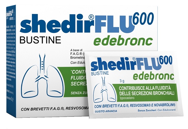 SHEDIRFLU 600 EDEBRONC 20 BUSTINE DA 3 G GUSTO ARANCIA, SENZA GLUTINE, NATURALMENTE PRIVO DI LATTOSIO, SENZA ZUCCHERI, CON EDULCORANTE - Farmapanda Srl