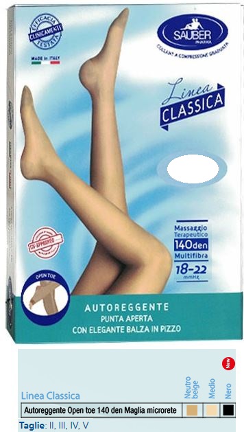 SAUBER AUTOREGGENTE OPEN TOE MAGLIA MICRORETE 140 DEN COLORE NEUTRO BEIGE TAGLIA 4 LINEA CLASSICA - Farmapanda Srl