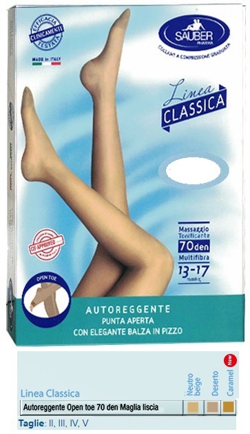 SAUBER AUTOREGGENTE OPEN TOE MAGLIA LISCIA 70 DEN COLORE NEUTRO BEIGE TAGLIA 2 LINEA CLASSICA - Farmapanda Srl