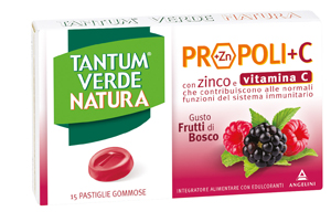 TANTUM VERDE NATURA PROPOLI+C CON ZINCO E VITAMINA C 15 PASTIGLIE GOMMOSE GUSTO FRUTTI DI BOSCO - Farmapanda Srl
