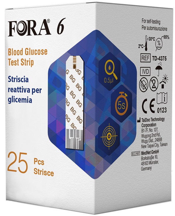 STRISCE MISURAZIONE GLICEMIA FORA 6 CONNECT BOX DA 25 PEZZI - Farmapanda Srl