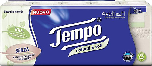 TEMPO FAZZOLETTI NATURAL&SOFT 10 PEZZI DA 9 FAZZOLETTI - Farmapanda Srl