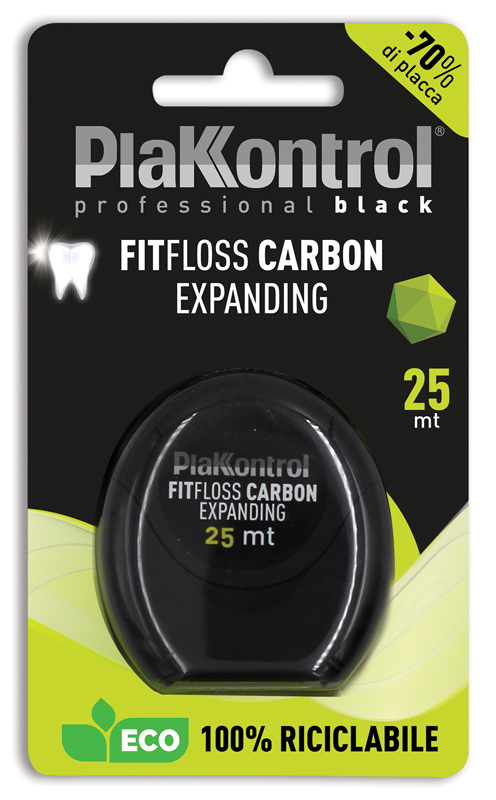PLAKKONTROL PROFESSIONAL BLACK FITFLOSS CARBON EXPANDING FILO INTERDENTALE 25 METRI FRESH MINT - Farmapanda Srl