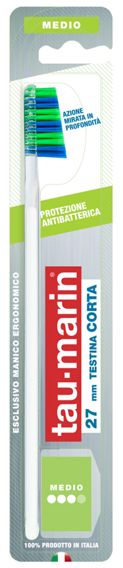 TAUMARIN PROFESSIONAL SPAZZOLINO 27 MEDIO TESTINA CORTA PROTEZIONE ANTIBATTERICA - Farmapanda Srl