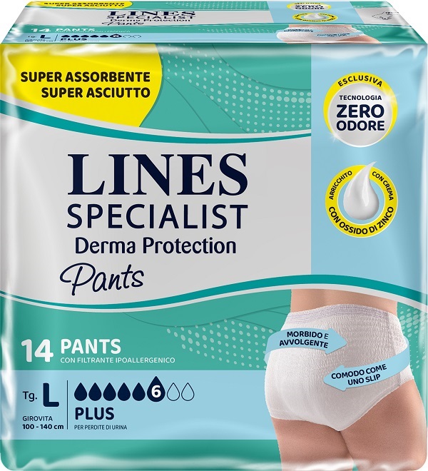 PANNOLONE PER INCONTINENZA LINES SPECIALIST DERMA PANTS PLUS L 14 PEZZI - Farmapanda Srl