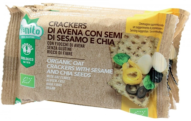 PANITO CRACKERS DI AVENA CON SEMI DI SESAMO E CHIA BIO 4 PEZZI DA 35 G - Farmapanda Srl