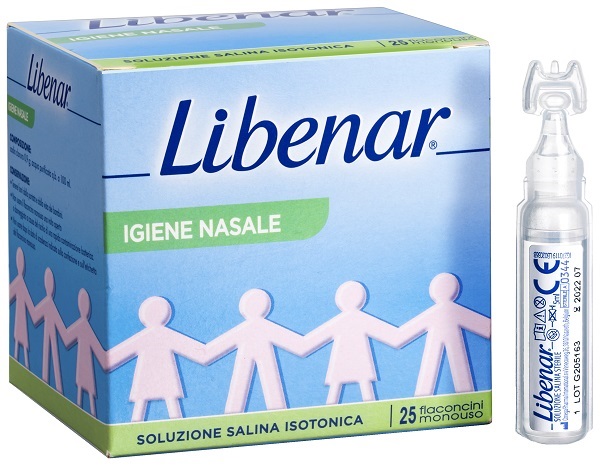 SOLUZIONE SALINA ISOTONICA 0,9% LIBENAR PER IGIENE NASALE 25 FLACONCINI MONOUSO X 5 ML - Farmapanda Srl