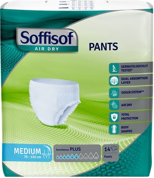 PANNOLONE PER INCONTINENZA SOFFISOF AIR DRY PANTS PLUS LARGE 14 PEZZI - Farmapanda Srl