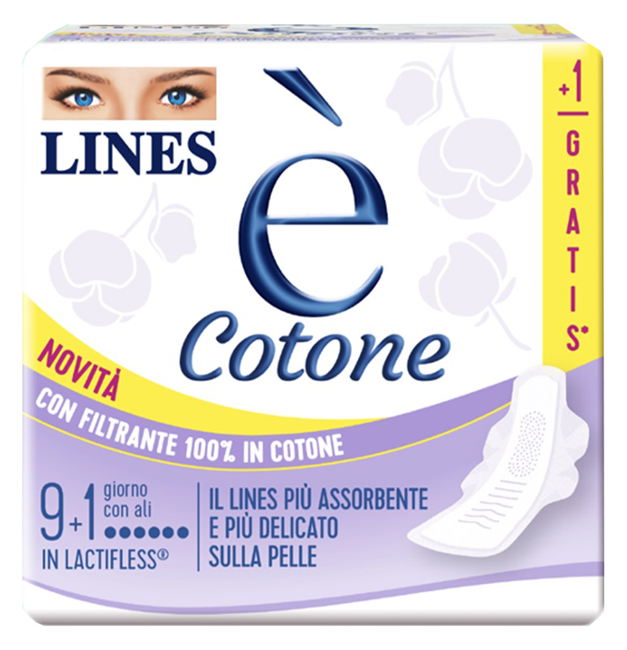 LINES E' COTONE ALI ASSORBENTE ESTERNO 9 + 1 PEZZI - Farmapanda Srl